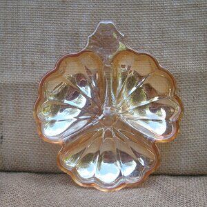 Vintage Jeanette Peach Lusterware Pansy Divided Dish